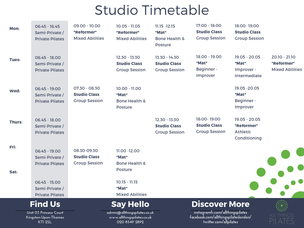 All Things Pilates Timetable Classes