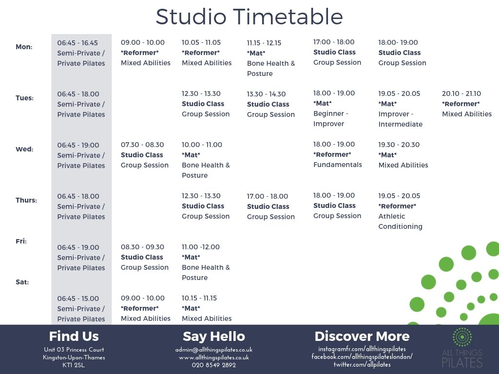 All Things Pilates Timetable Classes